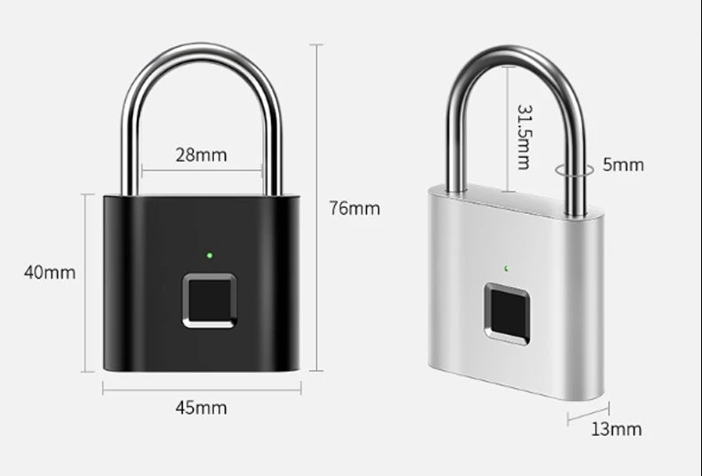 Cadenas Intelligent Biométrique Empreinte Digital, Verrou Porte Sécurisé sans Clé, USB Rechargeable, Étanche