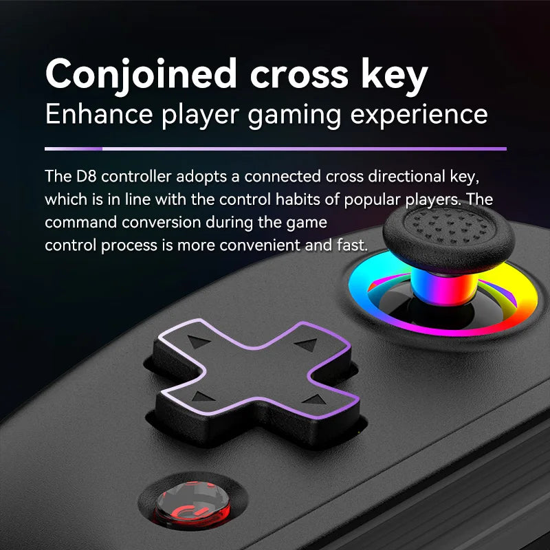 Manette Sans Fil Télescopique D8 pour Téléphone Android et iOS - Joystick avec Turbo, Gyroscope 6 Axes, Vibration, Bluetooth 5.2, Lumière RGB - Compatible PS3, PS4, Switch et PC