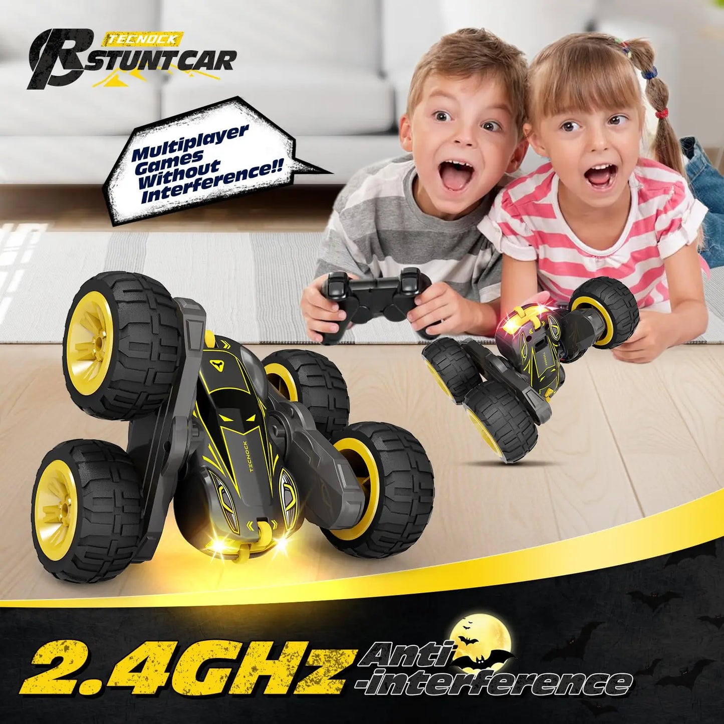 Voiture Télécommandée pour Enfants - RC Stunt 4WD 2.4GHz, Double Face, Rotation à 360° et Flip pour Acrobatie