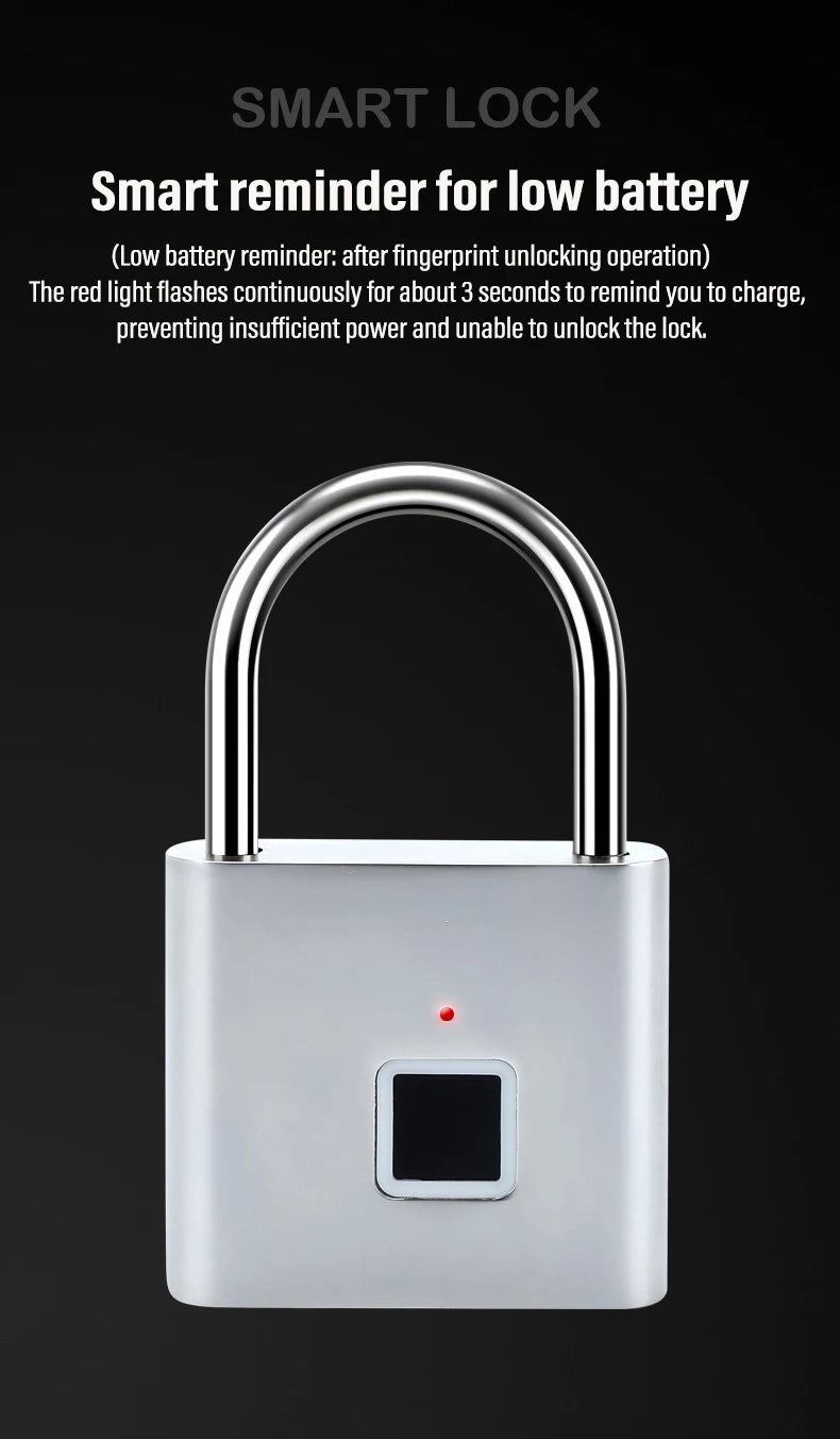 Cadenas Intelligent Biométrique Empreinte Digital, Verrou Porte Sécurisé sans Clé, USB Rechargeable, Étanche