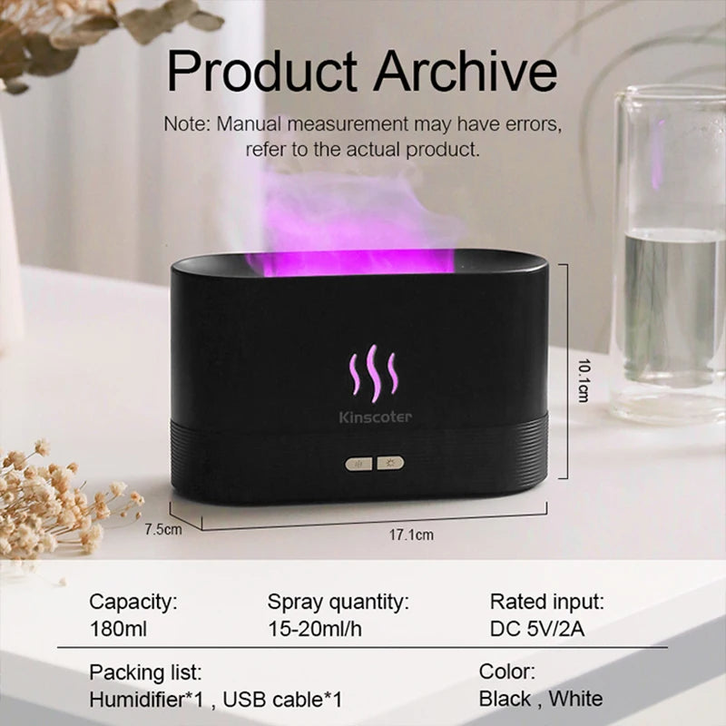 Diffuseur d'Arôme KINSCOTER, Humidificateur d'Air Ultrasonique avec Brouillard Froid, Lampe à Flamme LED, Diffuseur d'Huile Essentielle