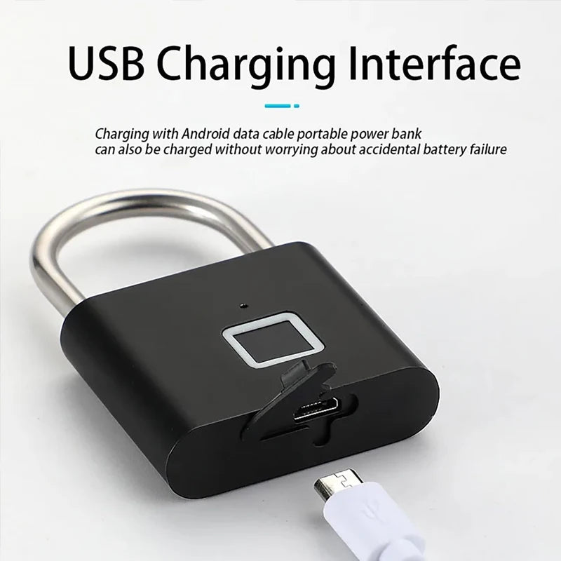 Cadenas Intelligent Biométrique Empreinte Digital, Verrou Porte Sécurisé sans Clé, USB Rechargeable, Étanche