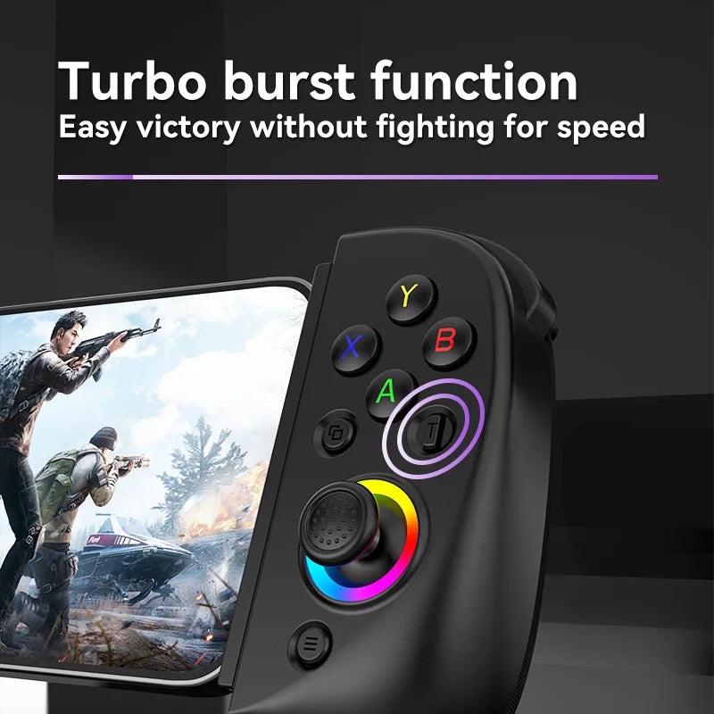 Manette Sans Fil Télescopique D8 pour Téléphone Android et iOS - Joystick avec Turbo, Gyroscope 6 Axes, Vibration, Bluetooth 5.2, Lumière RGB - Compatible PS3, PS4, Switch et PC