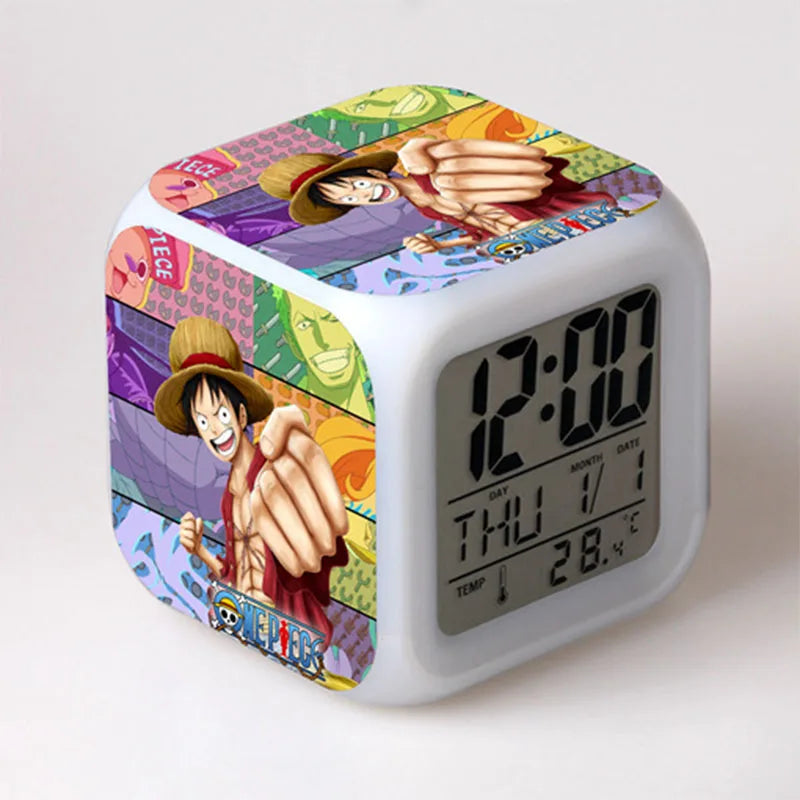 "Horloge Numérique LED One Piece – Luffy, Chopper, Zoro, Nami, Sanji, Franky, Brook, Ace, Robin - Figurines et Cadeaux avec Alarme"