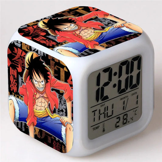 "Horloge Numérique LED One Piece – Luffy, Chopper, Zoro, Nami, Sanji, Franky, Brook, Ace, Robin - Figurines et Cadeaux avec Alarme"