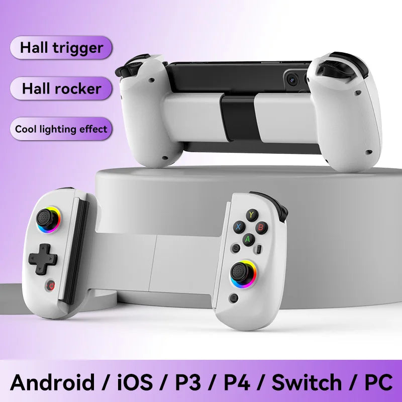 Manette Sans Fil Télescopique D8 pour Téléphone Android et iOS - Joystick avec Turbo, Gyroscope 6 Axes, Vibration, Bluetooth 5.2, Lumière RGB - Compatible PS3, PS4, Switch et PC