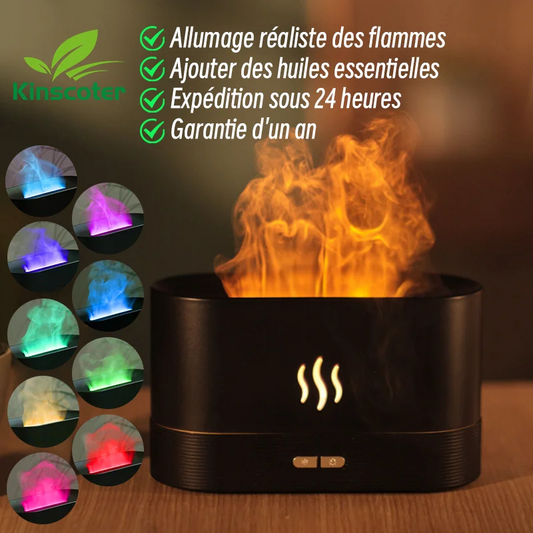 Diffuseur d'Arôme KINSCOTER, Humidificateur d'Air Ultrasonique avec Brouillard Froid, Lampe à Flamme LED, Diffuseur d'Huile Essentielle