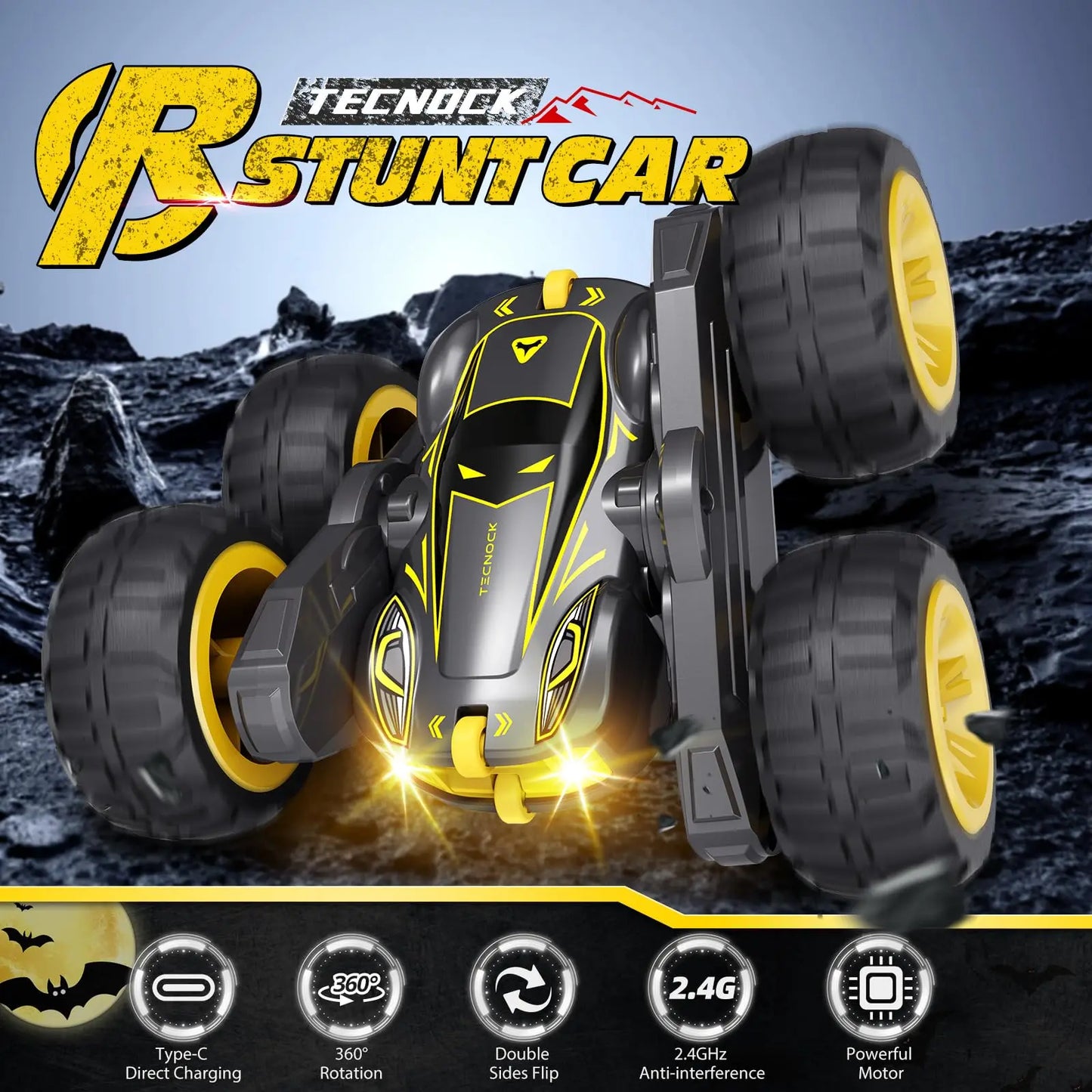 Voiture Télécommandée pour Enfants - RC Stunt 4WD 2.4GHz, Double Face, Rotation à 360° et Flip pour Acrobatie