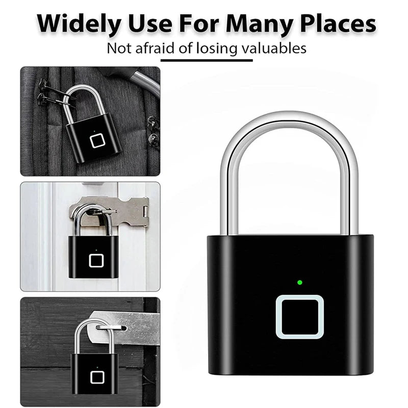 Cadenas Intelligent Biométrique Empreinte Digital, Verrou Porte Sécurisé sans Clé, USB Rechargeable, Étanche